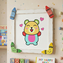 Glücklicher, Baby Teddy Bär mit Liebe Herz. Fotodruck
