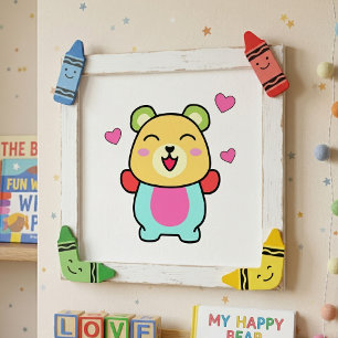 Glücklicher, Baby Teddy Bär mit Liebe Herz. Fotodruck