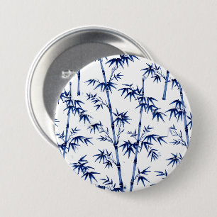 Glücklicher Bambus im Imari-Stil Blau Weiß Button