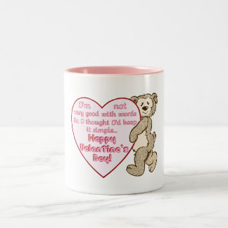 Glücklicher Bär des Valentines Tagesmit der Zweifarbige Tasse