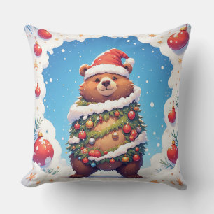 Glücklicher Bär in Santa-Mütze Kissen