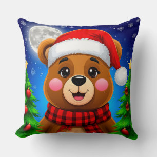 Glücklicher Bär in Santa-Mütze Kissen