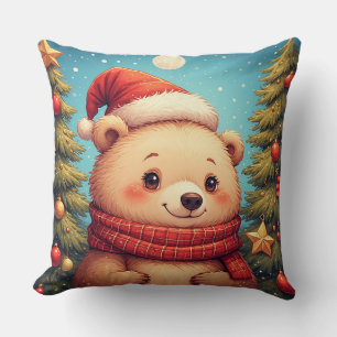 Glücklicher Bär in Santa-Mütze Kissen