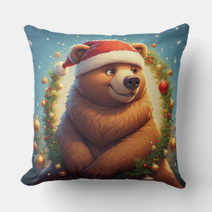 Glücklicher Bär in Santa-Mütze Kissen