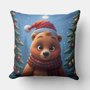 Glücklicher Bär in Santa-Mütze Kissen