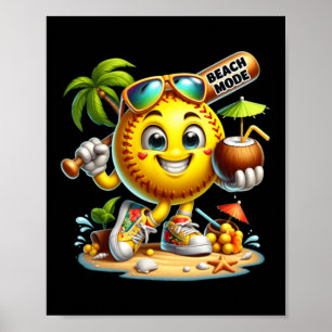 Glücklicher Baseball Sommerferien Charakter Fleder Poster