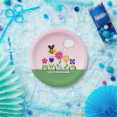 Glücklicher Bienen-Blumen-Garten personalisiert Pappteller (Party)