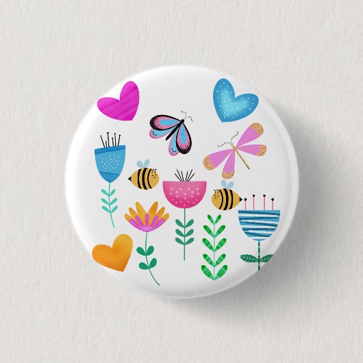 Glücklicher Bienengarten Button (Vorderseite)