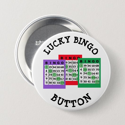 Glücklicher BINGO Button mit Bingokarten (Vorne & Hinten)