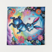 Glücklicher Blauer Hase Traum Freude Wandteppich (Vorderseite (Horizontal))