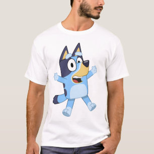 Glücklicher blauer Hund springt T-Shirt