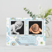 Glücklicher blauer Polka-Punkt danken Ihnen Dankeskarte (Stehend Vorderseite)