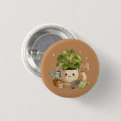 Glücklicher Blumenkübel mit Blumen & Gartengeräten Button (Vorne & Hinten)