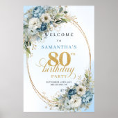 Glücklicher Boho staubblauer goldener 80. Geburtst Poster (Vorne)