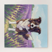 Glücklicher Border Collie auf einem Lavendelfeld Puzzle (Horizontal)