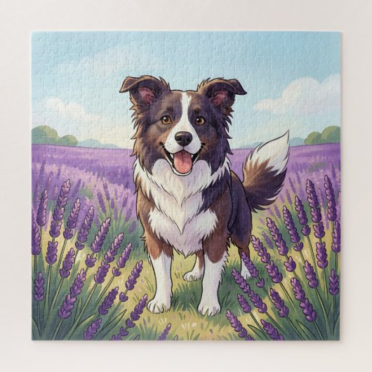 Glücklicher Border Collie auf einem Lavendelfeld Puzzle (Vertikal)