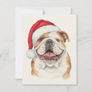 Glücklicher Bulldogge-Wasserfarben-Weihnachtsmannh Feiertagskarte