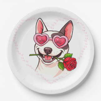 Glücklicher Bullterrier Pappteller