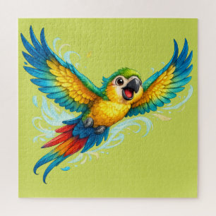 Glücklicher bunter Papagei im Flug Kawaii-Vogeldes Puzzle