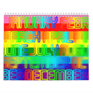 Glücklicher bunter Regenbogen färbt Typografie Kalender
