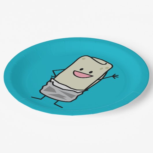 Glücklicher Burrito, der hallo aufgibt Pappteller (Schrägansicht)