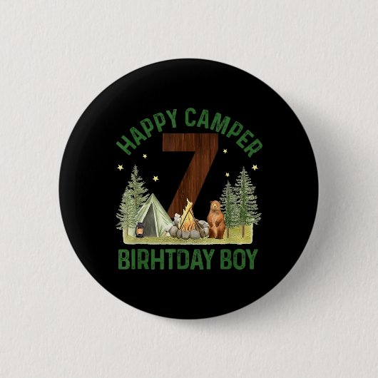 Glücklicher Camper 7 Waldcamng Jungen 7. Geburtsta Button (Vorderseite)