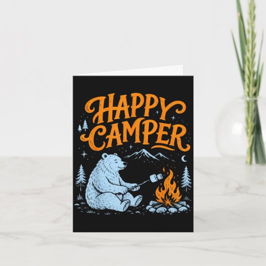 Glücklicher Camper-Bär, der Marshmallows röstet De Karte (Vorderseite)