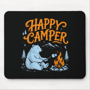 Glücklicher Camper-Bär röstet Marshmallows-Design  Mousepad
