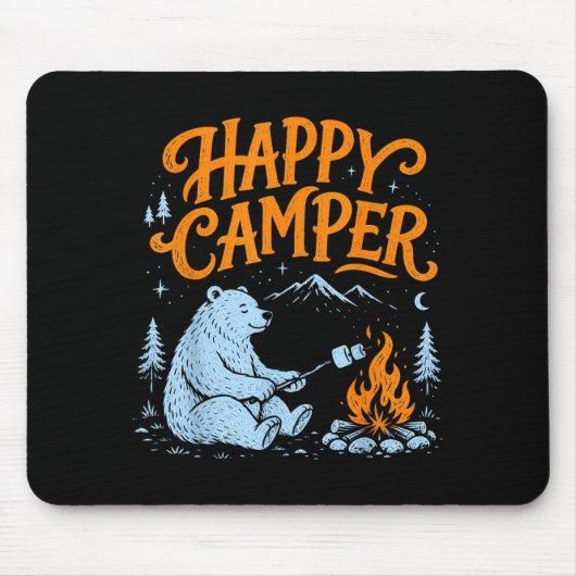 Glücklicher Camper-Bär röstet Marshmallows-Design Mousepad (Vorne)