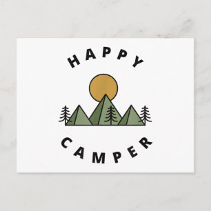 Glücklicher Camper Camping Camp Wald Berge Minimal Feiertagspostkarte