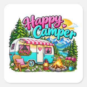 Glücklicher Camper Camping-Design Quadratischer Aufkleber