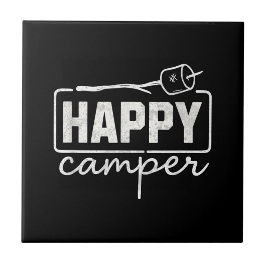 Glücklicher Camper Marshmallow Lustiger Wandern Ca Fliese (Vorderseite)