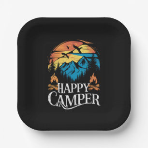 Glücklicher Camper Retro Vintage passender Camping Pappteller