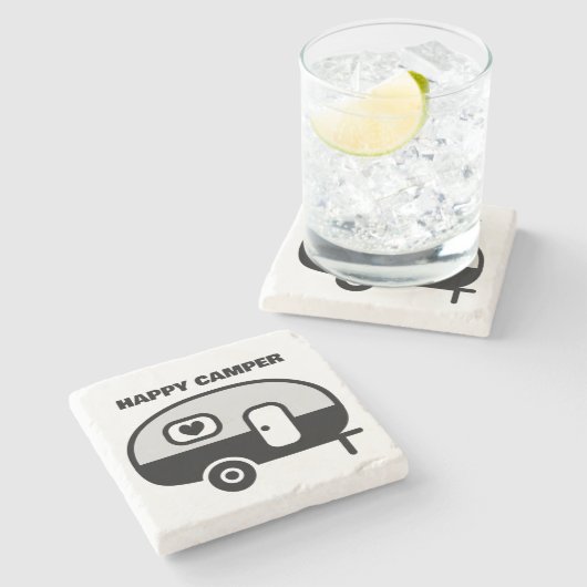 Glücklicher Camper Stein Coaster Steinuntersetzer (Seitenansicht)