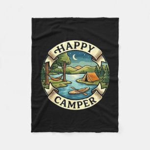 Glücklicher Camper sucht Abenteuer Camping Lagerfe Fleecedecke