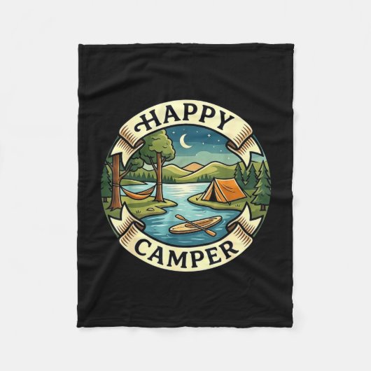 Glücklicher Camper sucht Abenteuer Camping Lagerfe Fleecedecke (Vorderseite)
