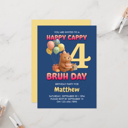 GLÜCKLICHER CAPPY-GEBURTSTAG Individuelle Kapybara Einladung (Vorderseite/Rückseite Beispiel)