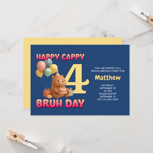 GLÜCKLICHER CAPPY-GEBURTSTAG Individuelle Kapybara Einladung (Vorderseite/Rückseite Beispiel)
