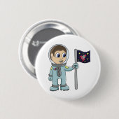 Glücklicher Cartoon-Astronaut, der Rocket-Flagge Button (Vorne & Hinten)