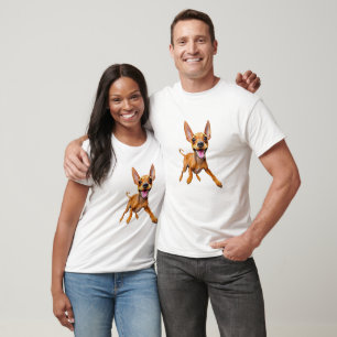 Glücklicher Cartoon-Zwergpinscher-Hund mit großen T-Shirt