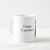 Glücklicher Caturday Schwarze Katze Kaffeetasse (Vorderseite Links)