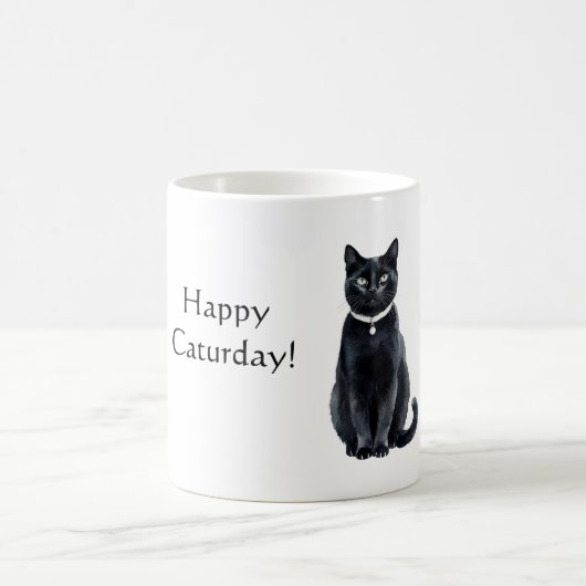 Glücklicher Caturday Schwarze Katze Kaffeetasse (Mittel)