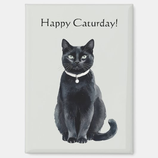 Glücklicher Caturday Schwarze Katze Magnet (Vorderseite)