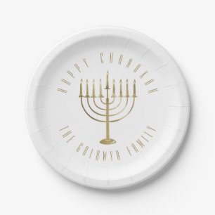 Glücklicher Chanukah Menorah Feiertag Pappteller