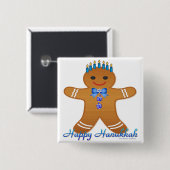 Glücklicher Chanukka-Gingerbread-Mann-Menora Button (Vorne & Hinten)