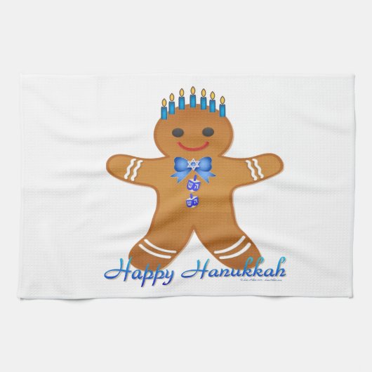 Glücklicher Chanukka-Gingerbread-Mann-Menora Geschirrtuch (Horizontal)
