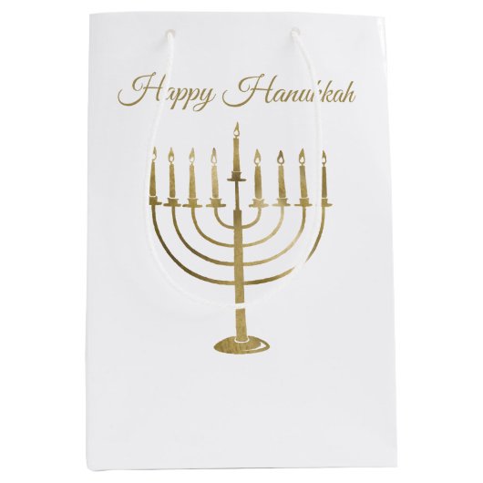 Glücklicher Chanukka-Imitat-GoldMenorah Mittlere Geschenktüte (Vorderseite)