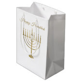 Glücklicher Chanukka-Imitat-GoldMenorah Mittlere Geschenktüte (Rückseite Schrägansicht)