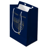 Glücklicher Chanukka-Imitat-GoldMenorah Mittlere Geschenktüte (Vorderseite Schrägansicht)