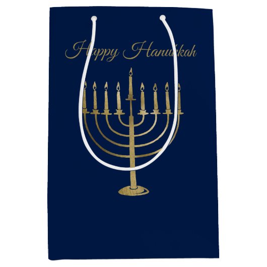 Glücklicher Chanukka-Imitat-GoldMenorah Mittlere Geschenktüte (Vorderseite)